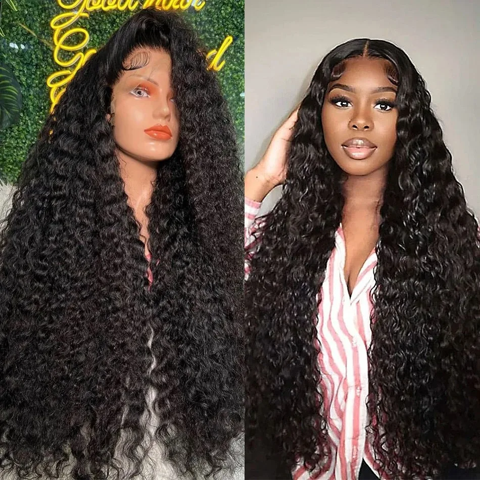 250 Density 13x4 HD Transparent Curly Deep Wave Lace Frontal Human Hair Wig Lace Front Wig PrePlucked For Black Women