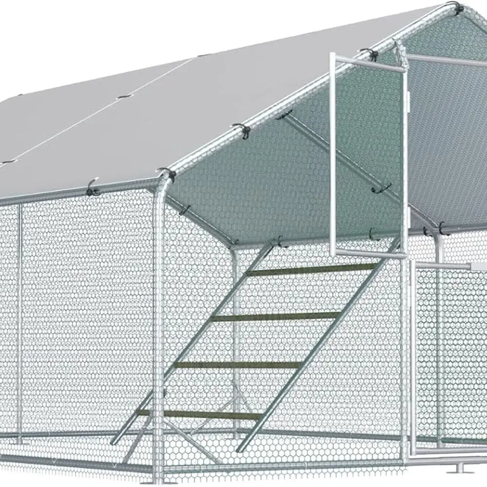 

Просторий металлический курятник с доступом для ходьбы, дверью для кормления и крышкой с защитой от ультрафиолета для 10–20 птиц