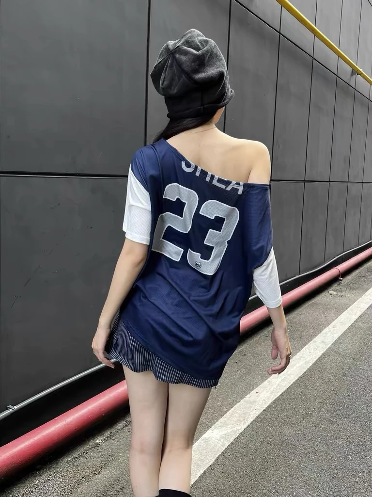 Deeptown Streetwear Y2k Graphic T Shirts Women Oversized Vintage Off Shoulder Tees Harajuku Letter Printed Short Sleeve Tops