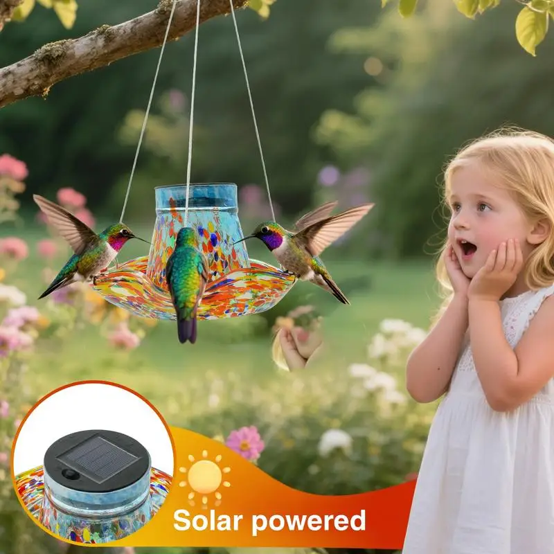 

Humming Bird Feeder Solar Power Outdoor Bird Feeder Feeding Supplies Stain Glass Solar Decorations Garden Decor Lawn Ornaments