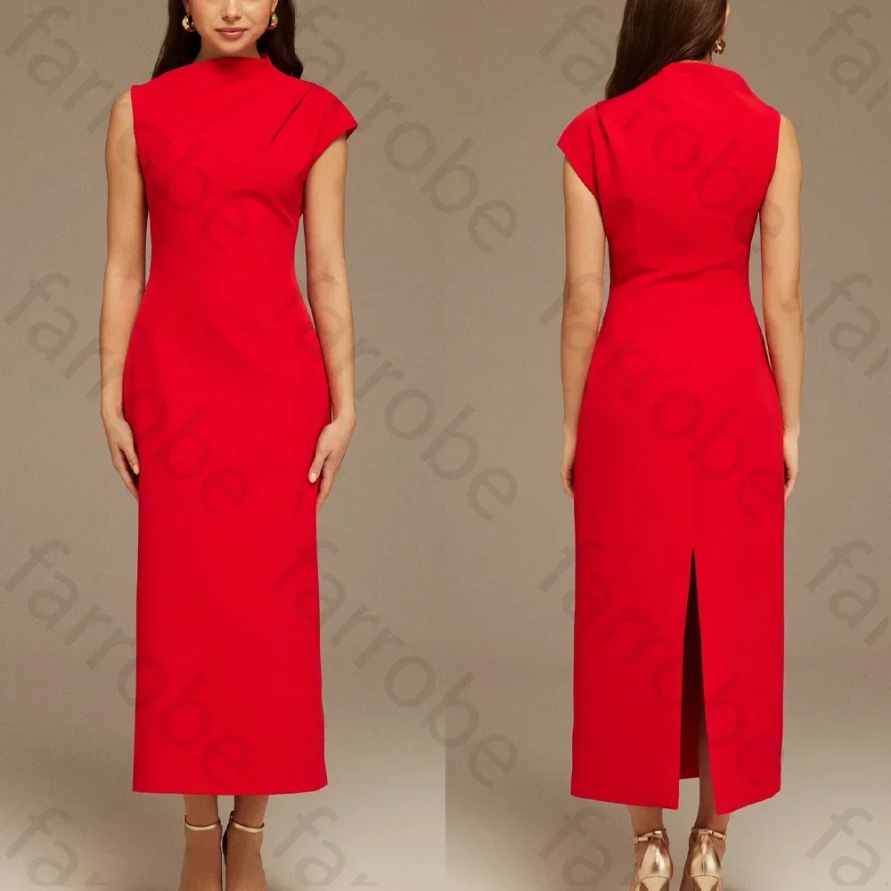 Abito longuette a maniche corte con spalla drappeggiata rossa personalizzato Abiti da sera Abito da ballo formale squisito di alta qualità per le donne