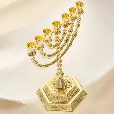 

7-Head Metal Menorah Religious Holder Vintage Candelabra Desktop Decoration for Home Office Wedding Desktop Ornaments