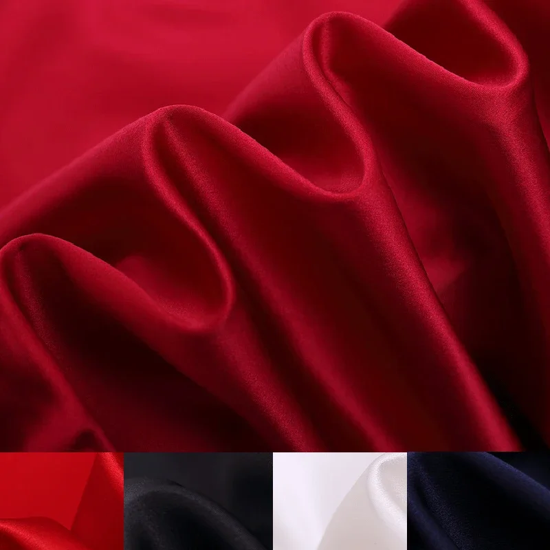 140CM Wide 40MM Black White Red Blue Silk Crepe Satin Plain Fabric for Dress Shirt Clothes Cheongsam Y050