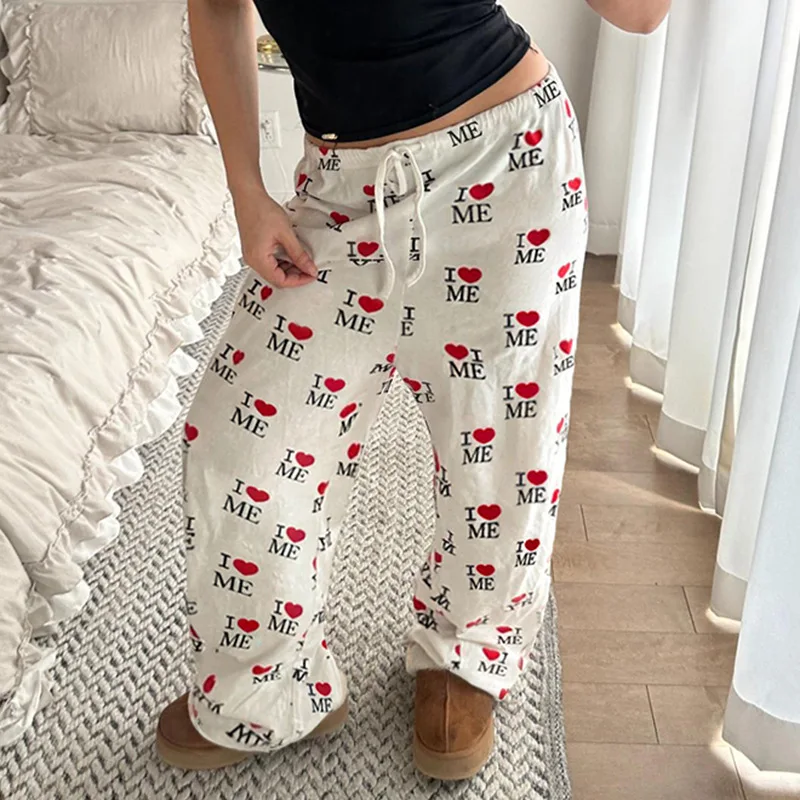 Bedruckte Damen-Langhose, gerade geschnitten, gestrickt, mit elastischem Bund, Hip-Hop, multifunktional, modischer Trend, Harajuku, Retro, Freizeithose