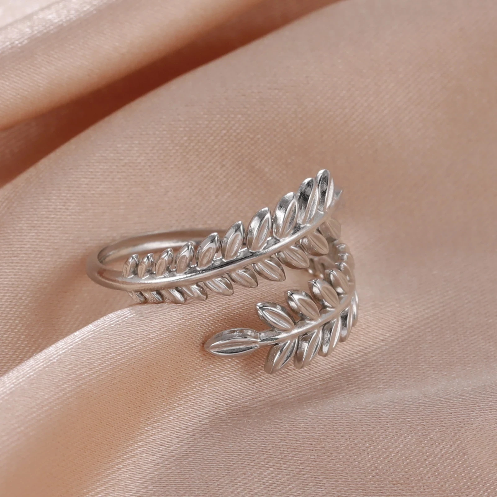 Cazador de oreja de hojas de trigo para mujer, anillos abiertos de acero inoxidable, joyería, aniversario, cumpleaños, regalos de boda, tendencia