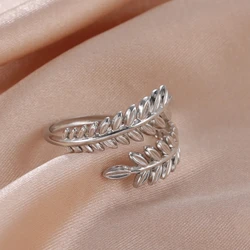 Cazador Ear of Wheat Leaves Open Rings for Women Stainless Steel Rings Jewelry Anniversary Birthday Wedding Gifts 2024 Trend