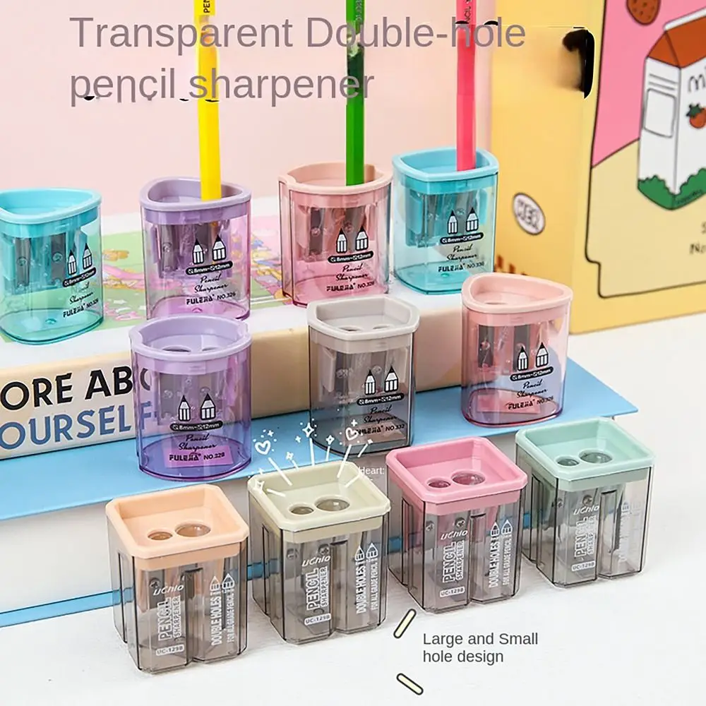 Double Hole Pencil Sharpener Random Color Triangles Hexagons Circles Squares Pencil Shavings School Office Supplies