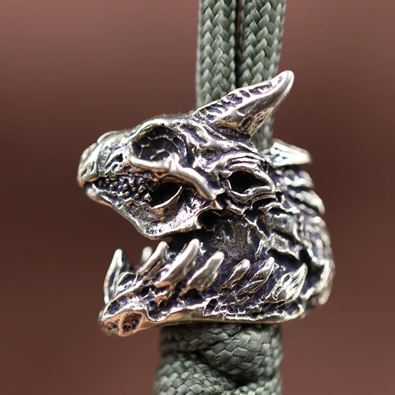 Dinosaur Skeleton Head Brass Knife Beads DIY Paracord Bracelets Accessories EDC Umbrella Rope Woven Lanyard Keychains Pendants