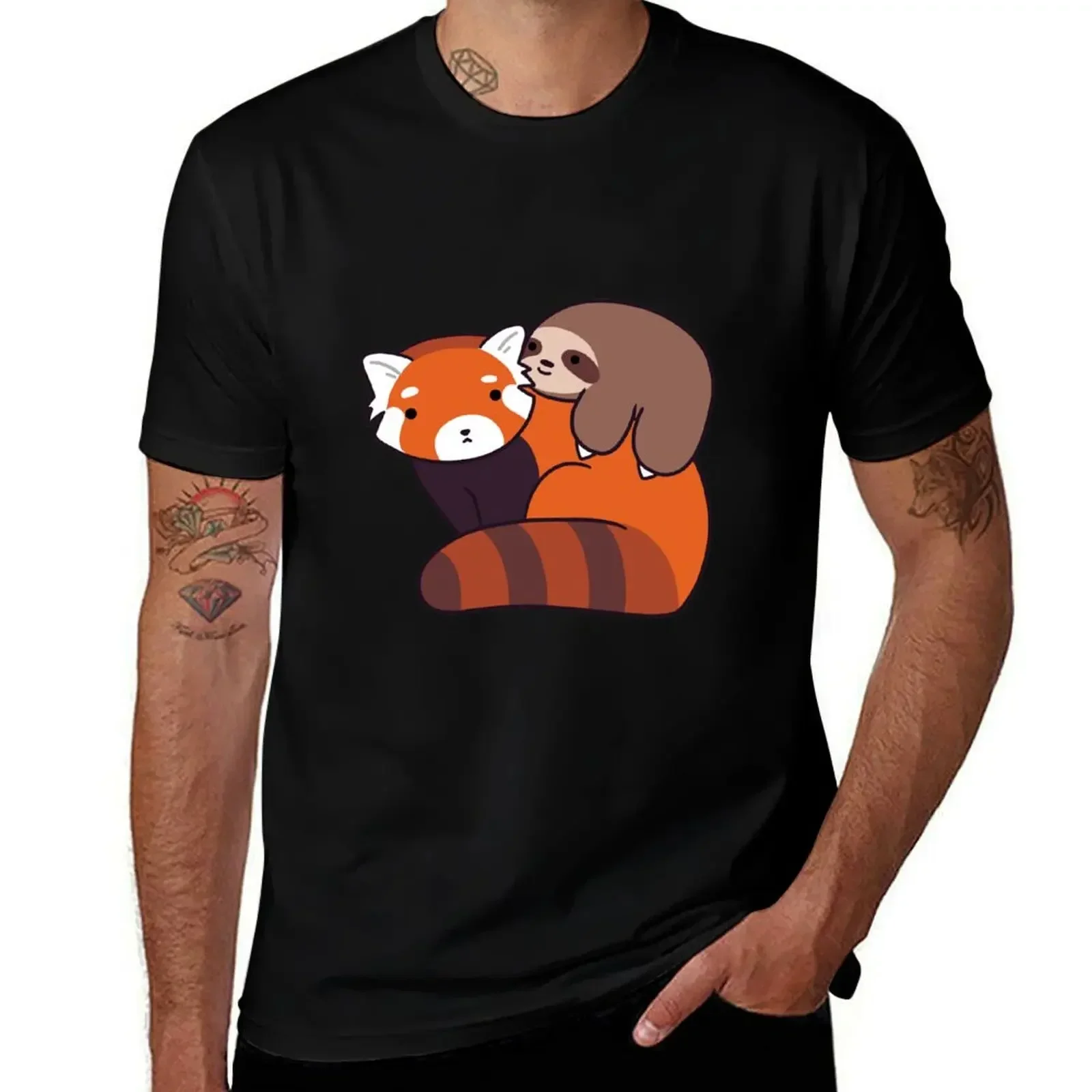 

Little Sloth and Red Panda T-Shirt graphic tee shirt oversized Short sleeve tee custom t shirt designer t shirt men