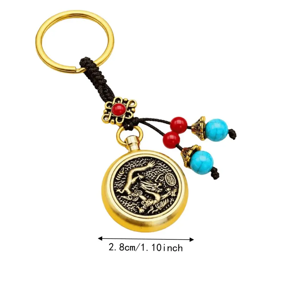 Dragon Pattern Keychain Pendant Rotating Design Tiger Pattern Dragon Keychain Metal Material Vintage Style Metal Keychain