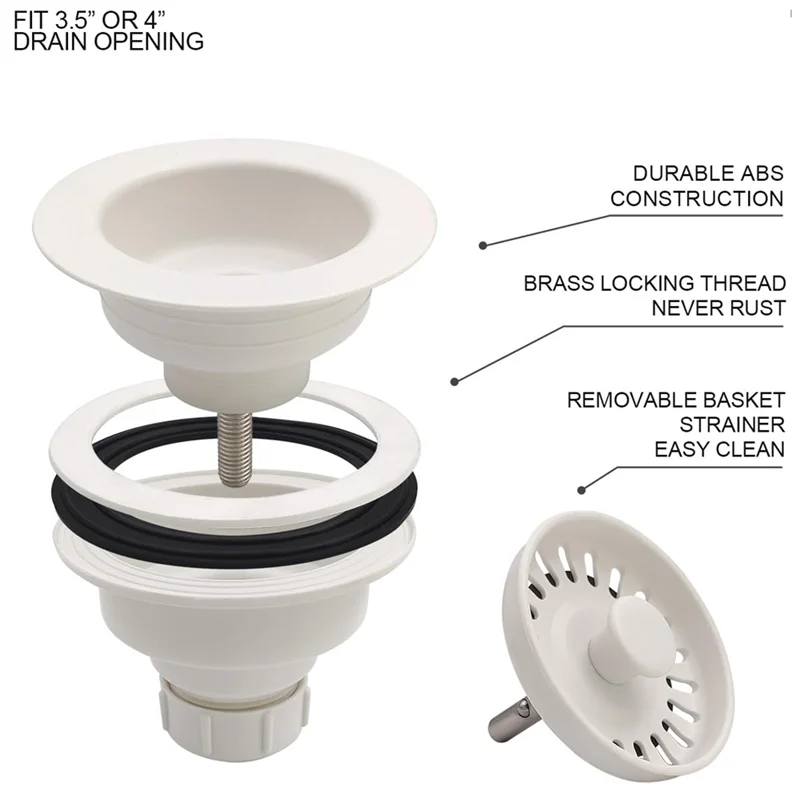 

ABKO-Сливная сборка для полимерной белой раковины 3-1/2 дюйма с сетчатым фильтром для корзины и пробкой для кухонных раковин из гранита или огненной глины