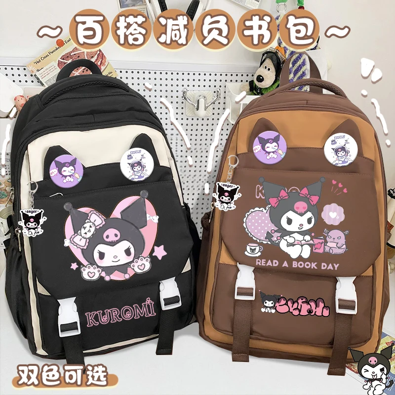 2025 New Sanrio Kuromi School Backpack for Students, Girls and Adolescents, Large Capacity Lightweight School Backpack