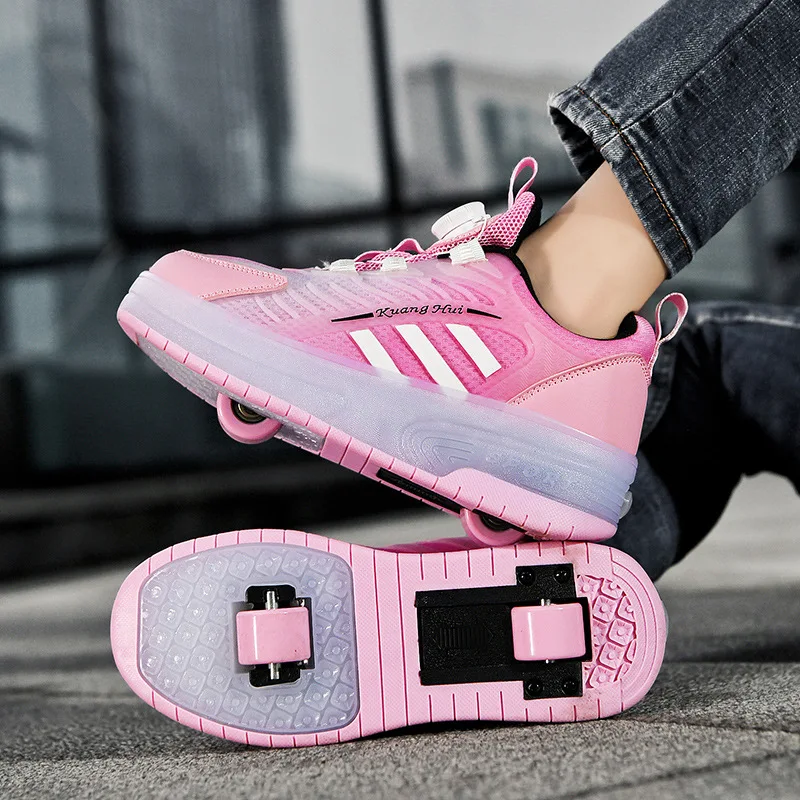 

Double wheel runaway shoes youth breathable fashion casual skateboard shoes medium and older children charging light shoes