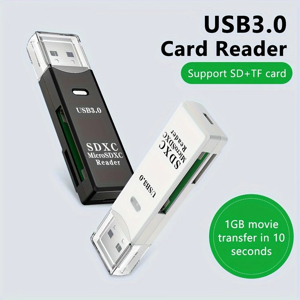 قارئ بطاقات متعدد 2 في 1 صغير عالي السرعة USB 3.0/2.0 محول محرك فلاش لتخزين بطاقة Micro SD TF
