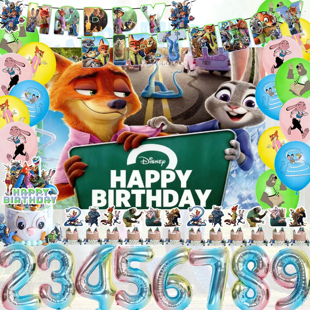 

Disney Zootopia 2 Birthday Party Decorations Judy Rabbit And Nick Fox Balloons Cartoon Backdrop Balloon Kid Party Supplies Gifts