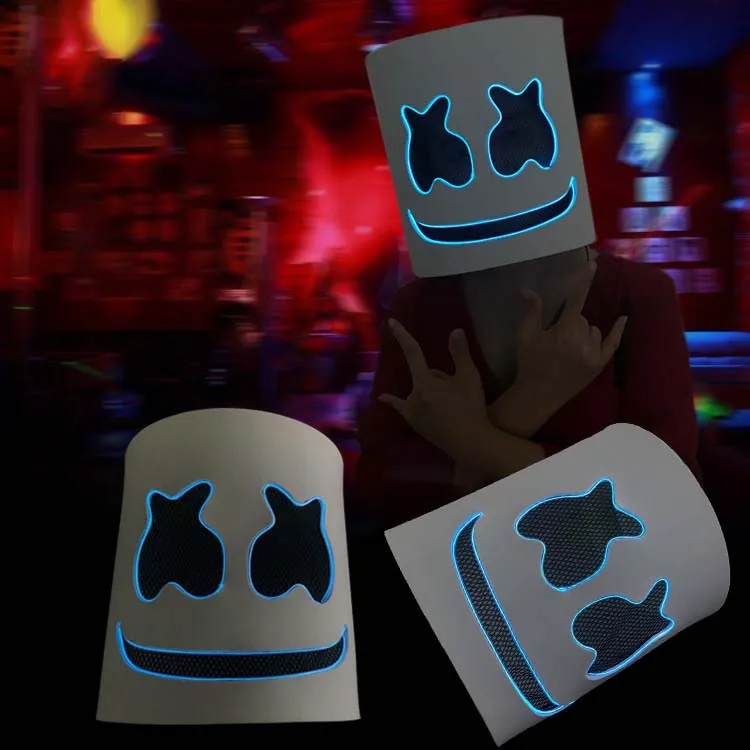 Máscara LED de DJ para Halloween, Máscara de Marshmello Realista, Máscara de Casco Transpirable, Duradera, para Carnaval, Festival, Fiesta de Halloween, Cosplay