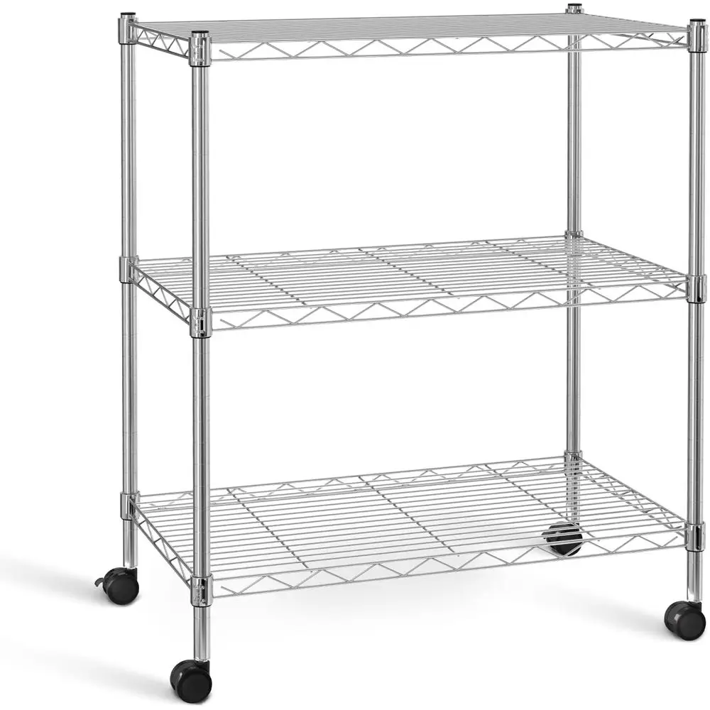 3-Tier Chrome Storage Shelves, 750 lbs Capacity, 24 W x 14 D x 30 H, Ideal for Garage, Pantry, Kitchen