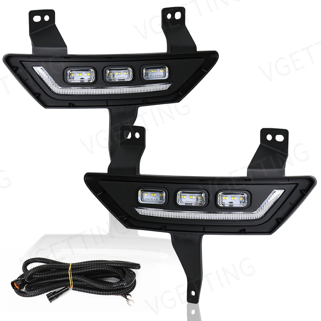 Lámpara antiniebla de parachoques delantero para coche, luces LED de circulación diurna, lámpara de señal de giro DRL, 3 colores, 12V, para GWM