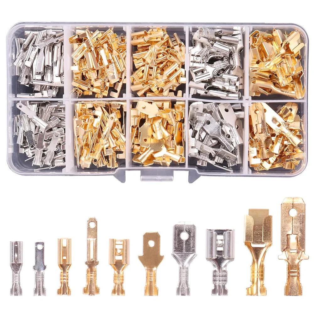 210PCS 2.8mm 4.8mm 6.3mm Wire Spade Connector Male and Female Quick Splice Wire Crimp Terminal Block Assortment Kit for DIY Boat