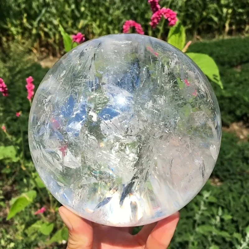 1PC Stunning Large Rare Clear Quartz Sphere, Big Beautiful Inclusions Quartz Spheres, Healing Meditation Zen Crystal Energy