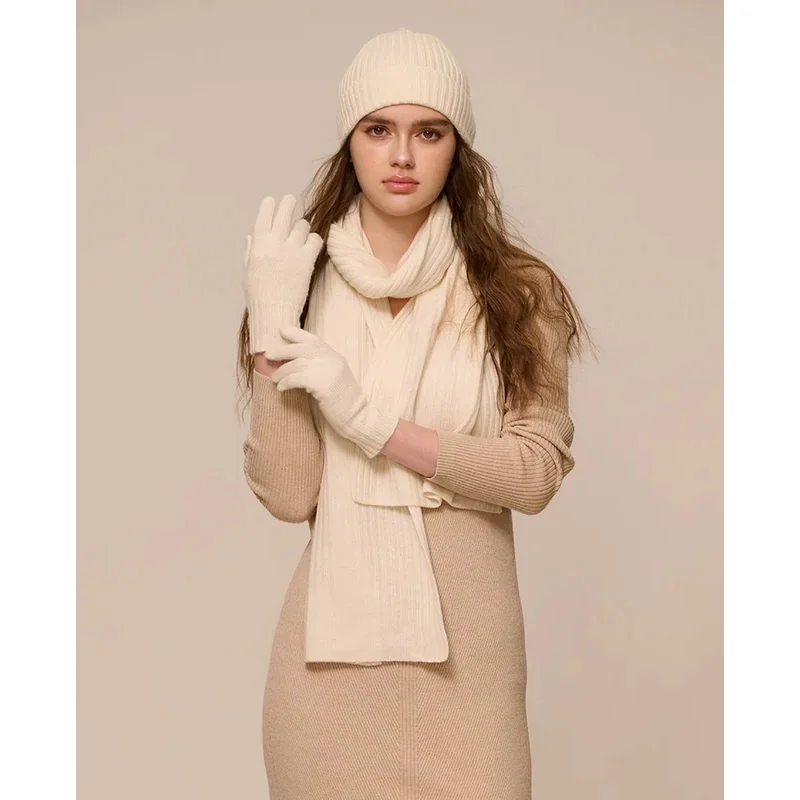 الشتاء سميكة الدافئة محبوك وشاح من الصوف قبعة الصوف قفاز مجموعة بلون ثلاث قطع دعوى للرجال النساء الشتاء رشاقته