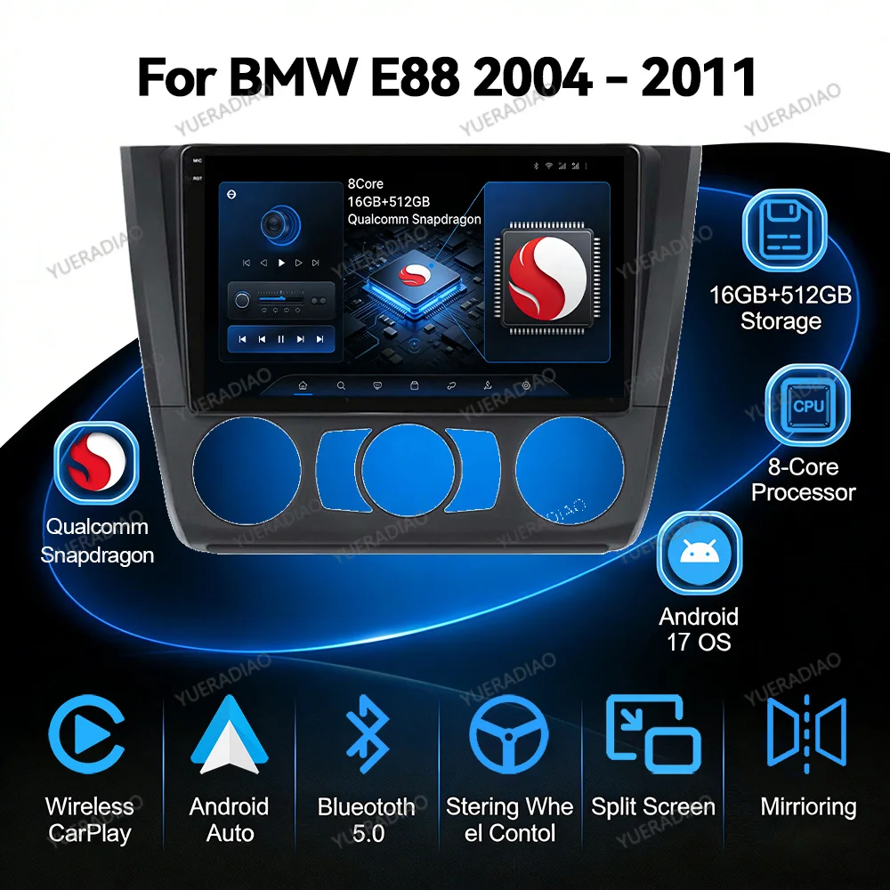 Image of Android 17 Autoradio für BMW 1er-Serie E88 E82 E81 E87 2004 - 2011 Multimedia-Stereo-Videoplayer 2K QLED GPS NAVI CarPlay Auto