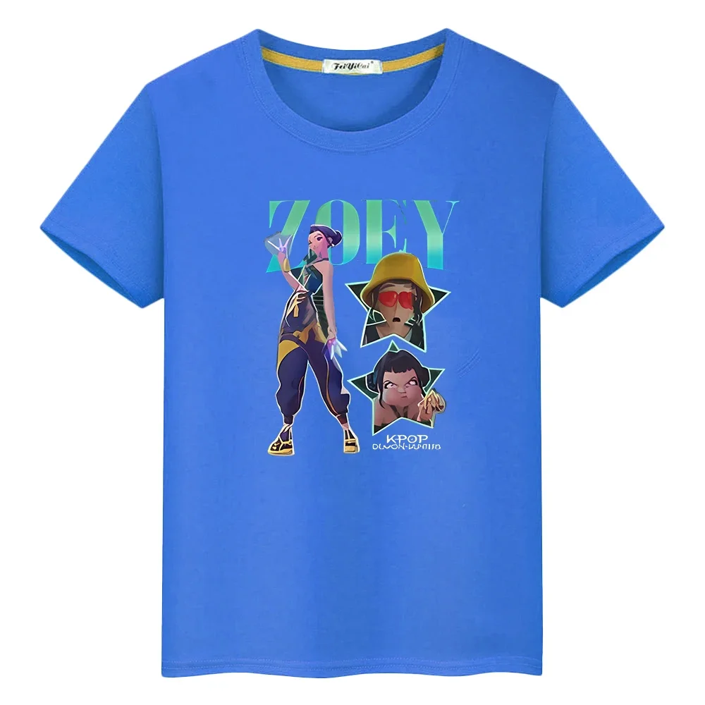 Kpop caçadores de demônios saja meninos imprimir bonito topos t camisa para crianças menino 10 anos kawaii camisetas 100% algodão anime curto y2k meninas roupas