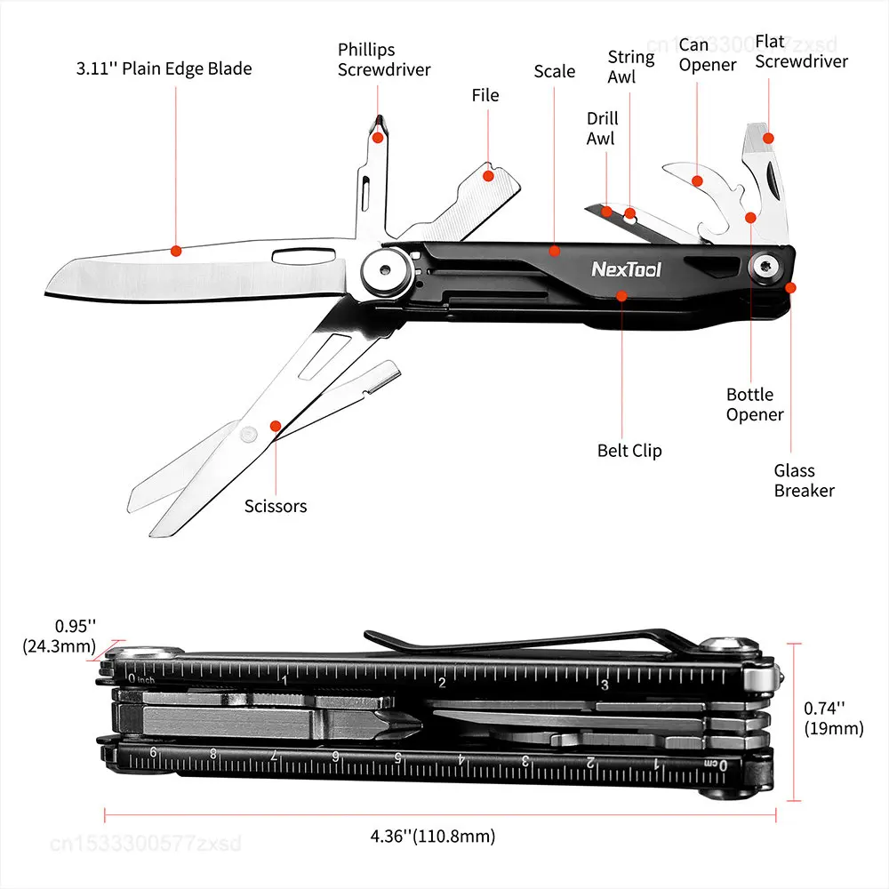 Xiaomi NexTool-cuchillo de bolsillo plegable 12 en 1, herramientas EDC con cerraduras de seguridad, Kit de supervivencia, tijeras de pescado,