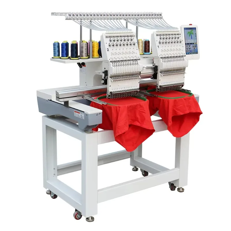 MBC-1202/1502 عالية السرعة التلقائي مزدوج الرأس 15 موضوع 2 رئيس قبعة تي شيرت آلة التطريز الصناعية المحوسبة للبيع