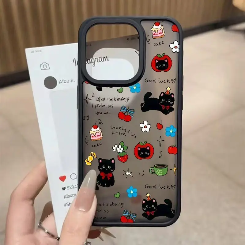 Creative Cartoon Cat Acrylic Phone Case Protective Cover for IPhone 17 Pro Max Air Plus 16 15 14 13 Back Cover Y2K Girls Gift