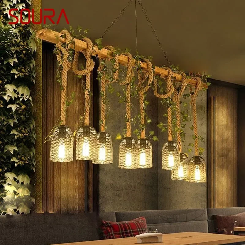 SOURA American Country Pendant Lamp Retro Creativity Plant Music Restaurant Cashier Counter Bar Cafe Milk Tea Shop Chandelier