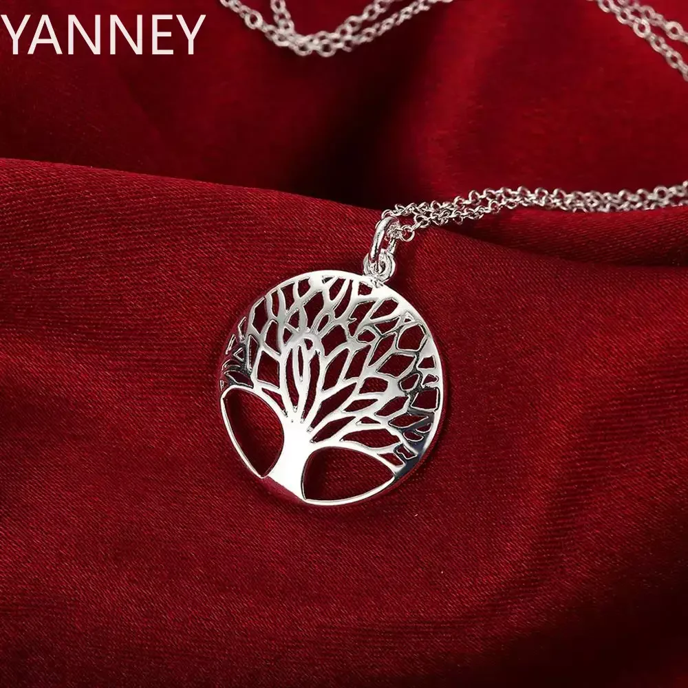 New Noble 925 Sterling Silver Fashion Jewelry Charm Round tree Pendant Necklace For Women 18 inches Hot sale Wedding Gifts