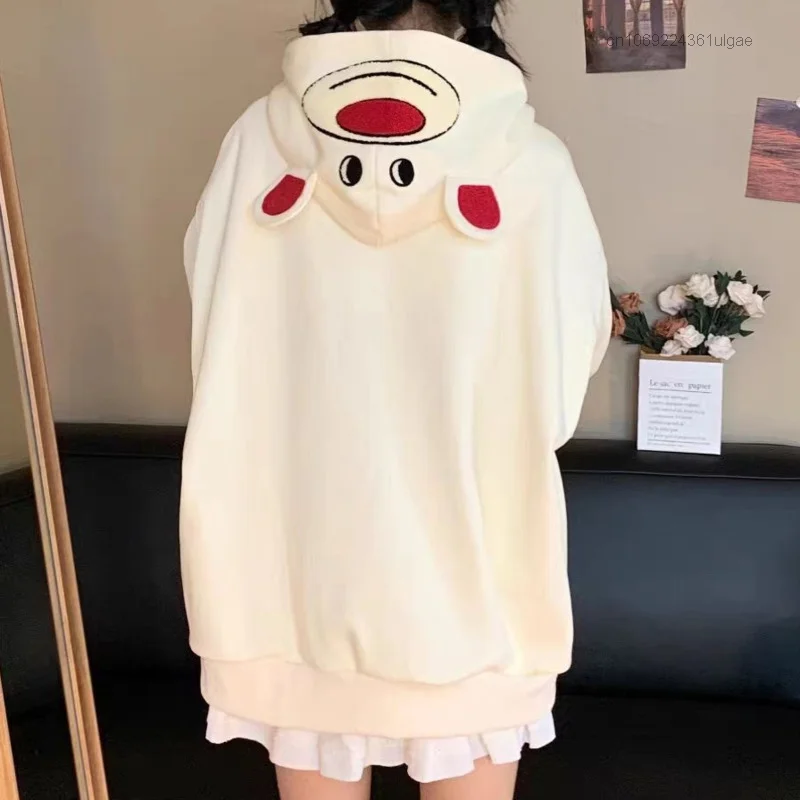 Disney Cartoon Embroidered Lotso Bear Hoodies Y2k Cute Clothes Women Trendy Loose Long Sleeve Zipper Jacket Aesthetic Top Shirts