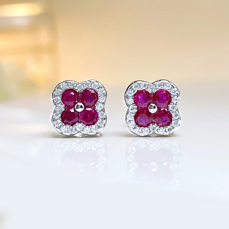 Four-leaf clover stud earrings Fashion 925 silver temperament advanced 100% 18K gold 100% 9K gold ring Wedding ring