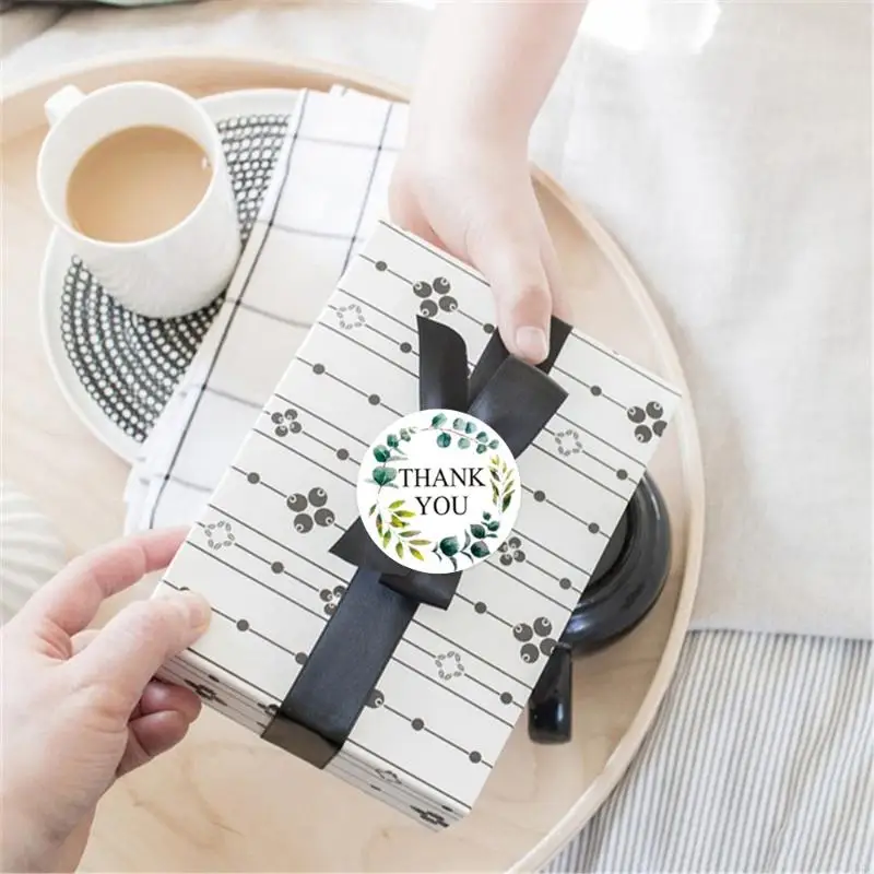 45BE 500Pcs Cartoon Plants Floral Adhesive Round Sealing Sticker for Small Business