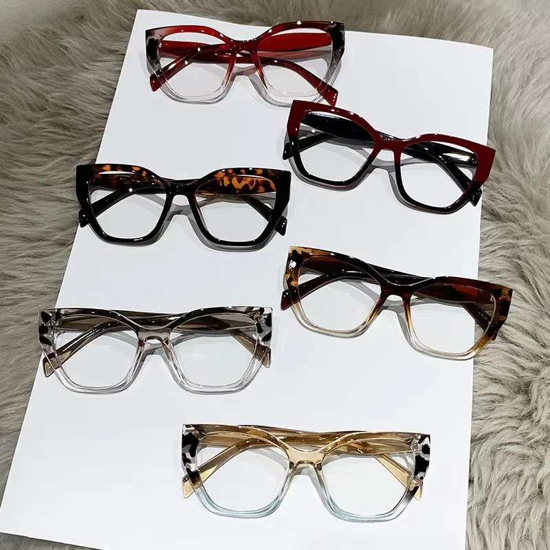 Luxury Brand Designer Women Fashion Cat Eye Anti Blue Light Glasses Double Color Large Frame Lady\'s Prescription Eyewear Frames