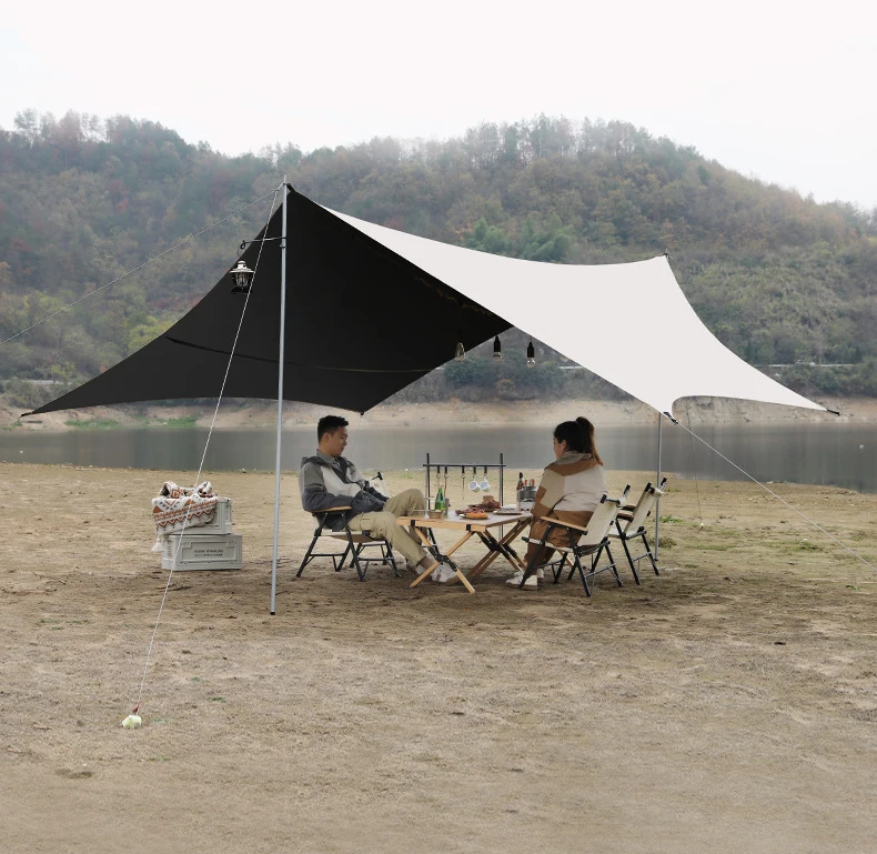Large Black Coating Rain Fly Camping Tarp Waterproof Hexagonal Lightweight Backpacking Rain Tarp Shelter For Hiking Outdoor
