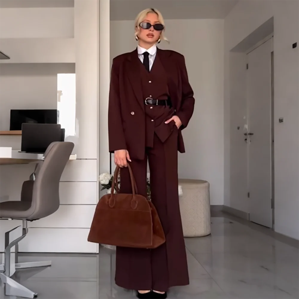 Offbeat Women Dark Burgundy Suit Set Sophisticated Blazer Vest Pants Formal Business Lady Evening Party Custom Tailored Suit