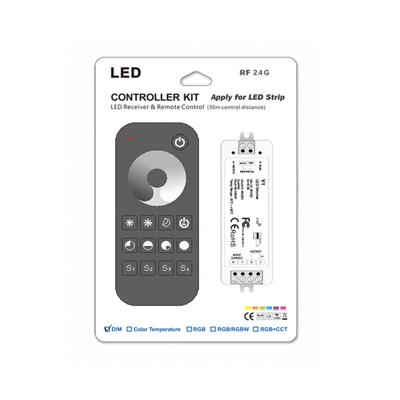 LED-Streifenlicht-Dimmer-Controller V1 + RT1 RF2.4G Wireless Single Color LED-Bandlicht-Dimm-Controller Helligkeitsanpassung