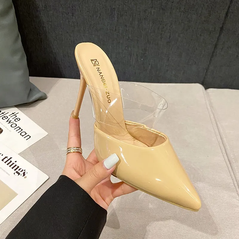 Pointed Toe High Heels Muller Slippers Women Summer Shoes Woman Fashion Metal Decoration Shallow Party Female Shoes