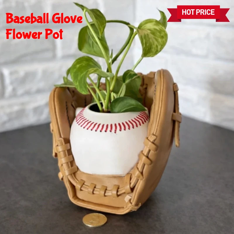 Baseball Glove Flower Pot Creative Baseball Shape Resin Planter Sports Theme Mini Succulent Plant Pot Desktop Decor