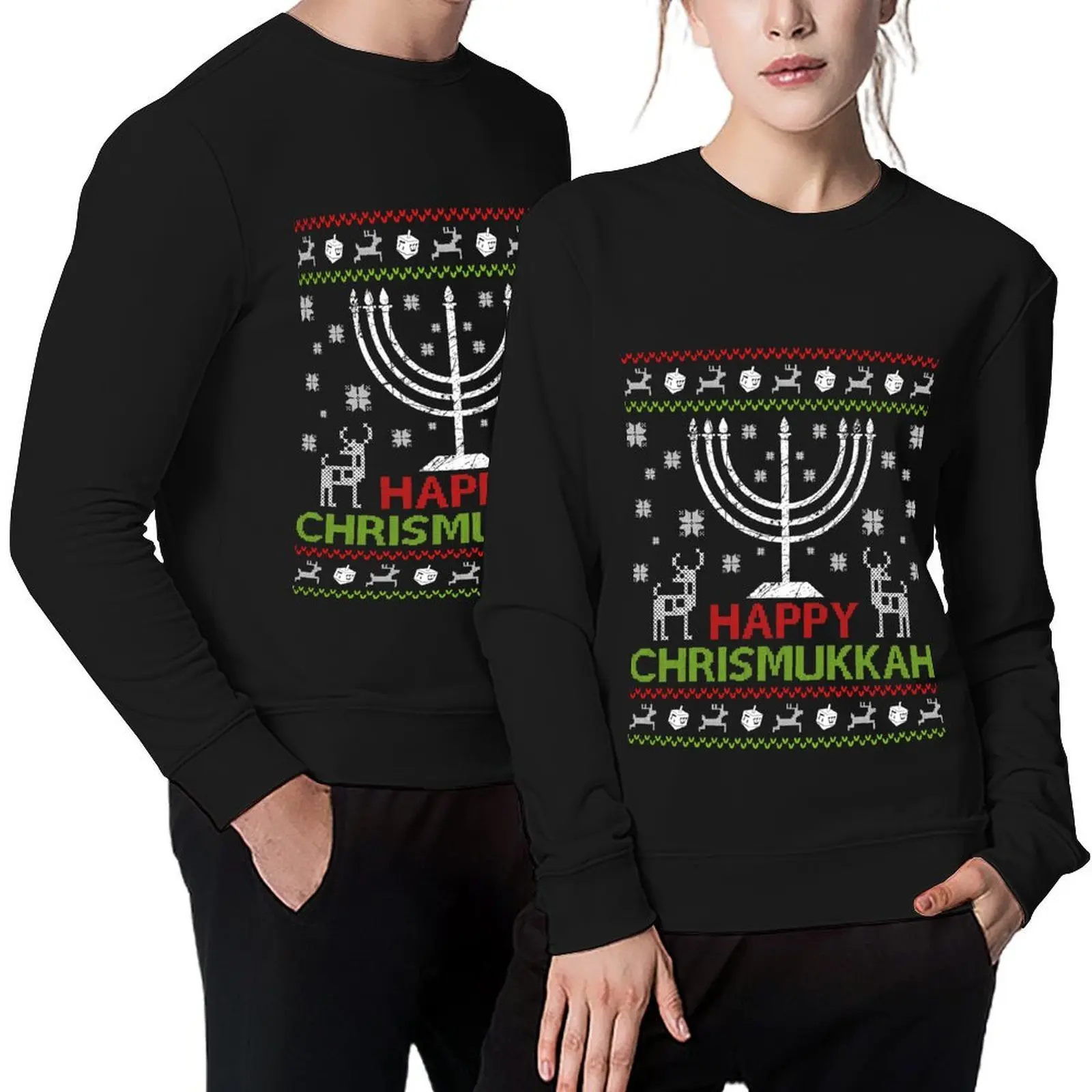 

Happy Chrismukkah Hanukkah holiday Pullover anime clothes korean clothes mens clothes men's coat aesthetic sweatshirts
