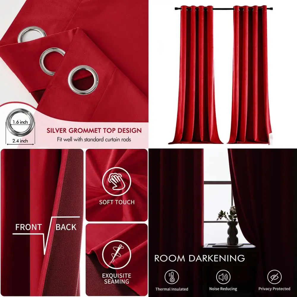 

Elegant Red Velvet Insulated Curtains, 52x108, 2-Panels for Living Room & Bedroom