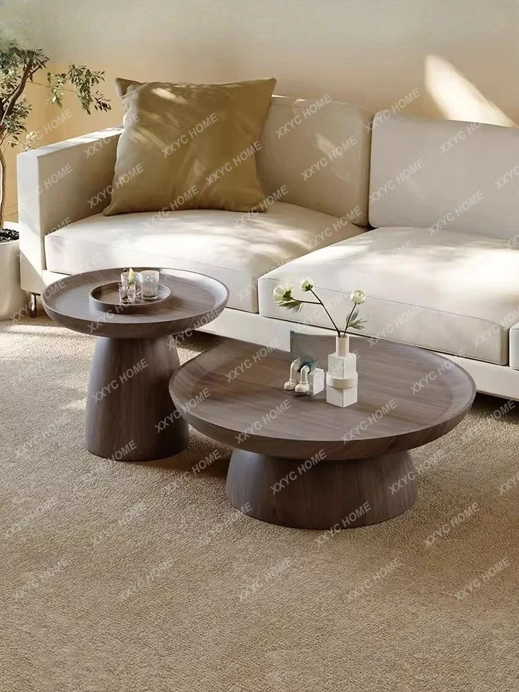 

L*Medieval style round coffee table combination living room household minimalist light luxury coffee table