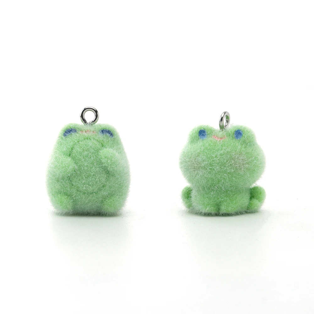 30 PCS 3D Resin Flockin Frog Charms Cute Mini Plush Doll Pendant for Necklace Keychain Making DIY Jewelry Accessories Wholesale