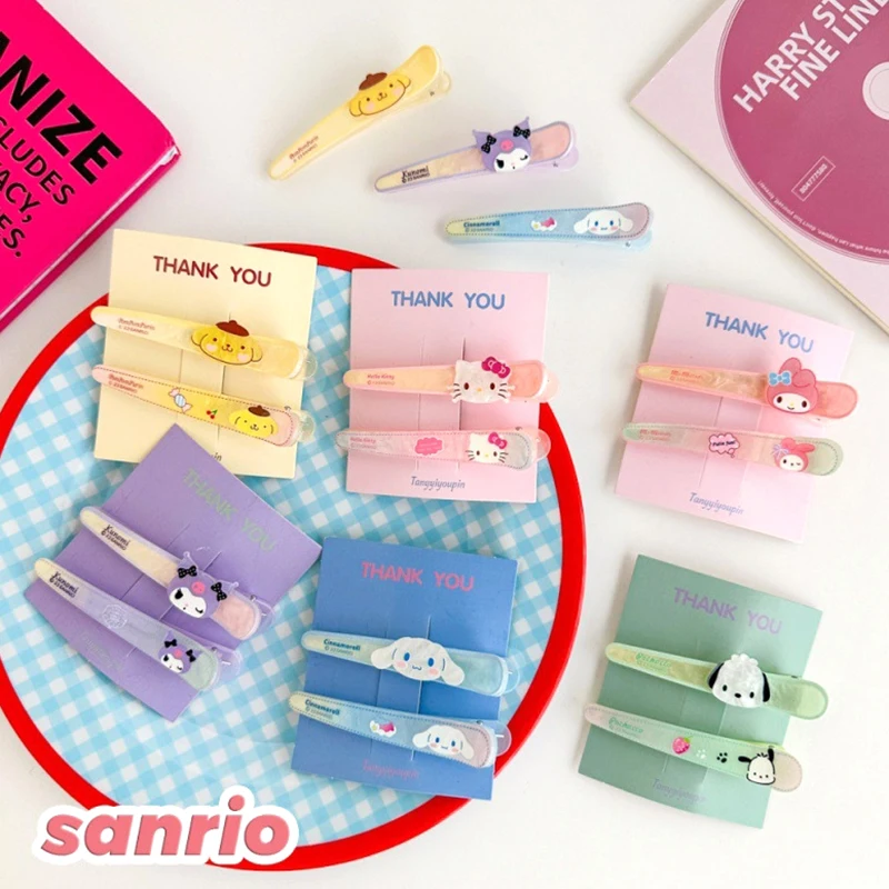 2Pcs Cute Sanrio Hello Kitty Melody Kuromi Hair Clip Cartoon Anime Hairpin Side Bangs Clips For Girls Headwear Hair Accessories