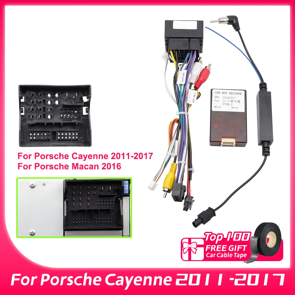 Câble adaptateur de faisceau de câblage autoradio Android 16 broches avec décodeur Canbus pour Porsche Cayenne 2011-2017 PCM4.0 et Porsche Macan 2016