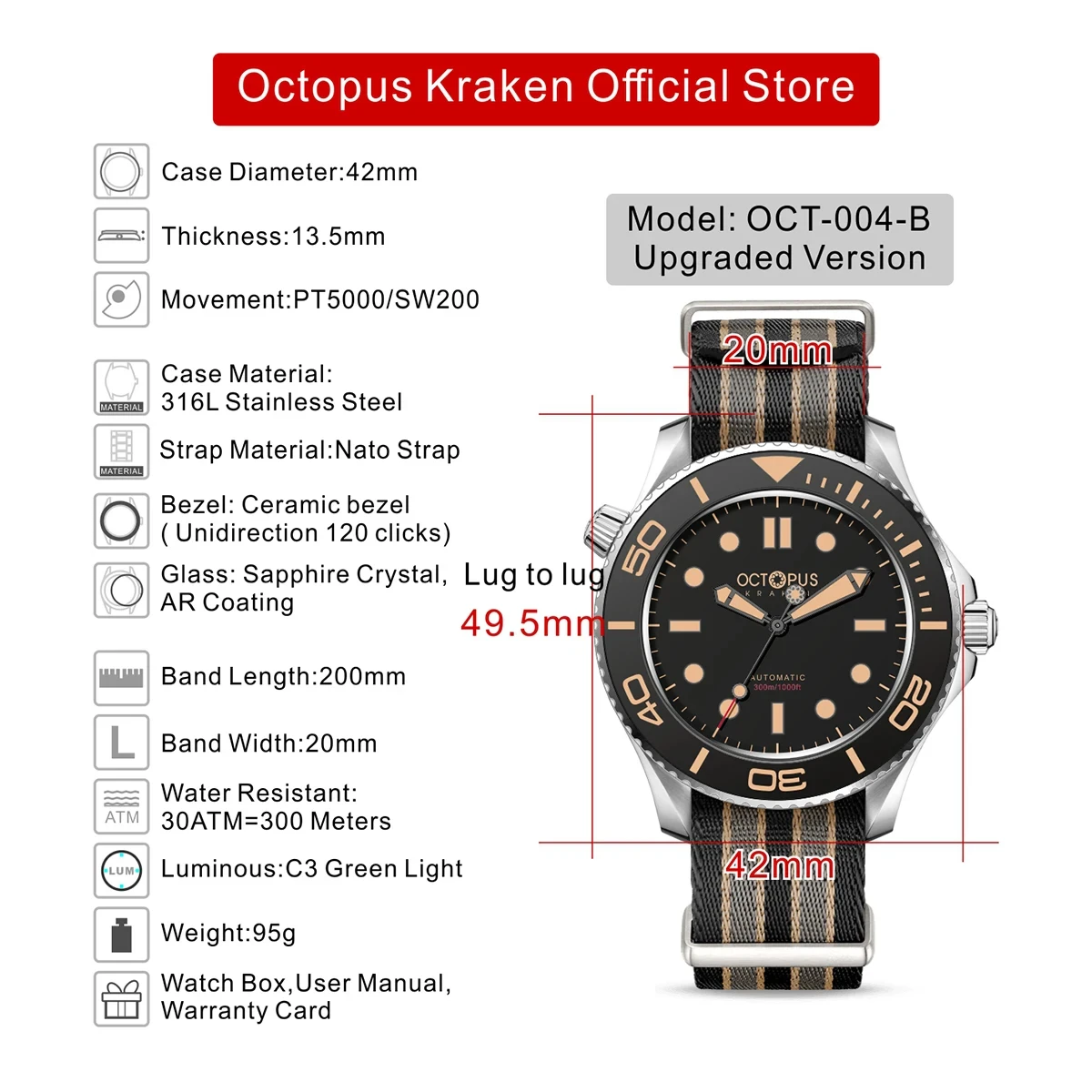 Octopus Kraken 42Mm Diving Men\'s Automatic Mechanical Watch Sapphire Stainless Steel Waterproof 30Bar C3 Reloj Hombre Watches Fo