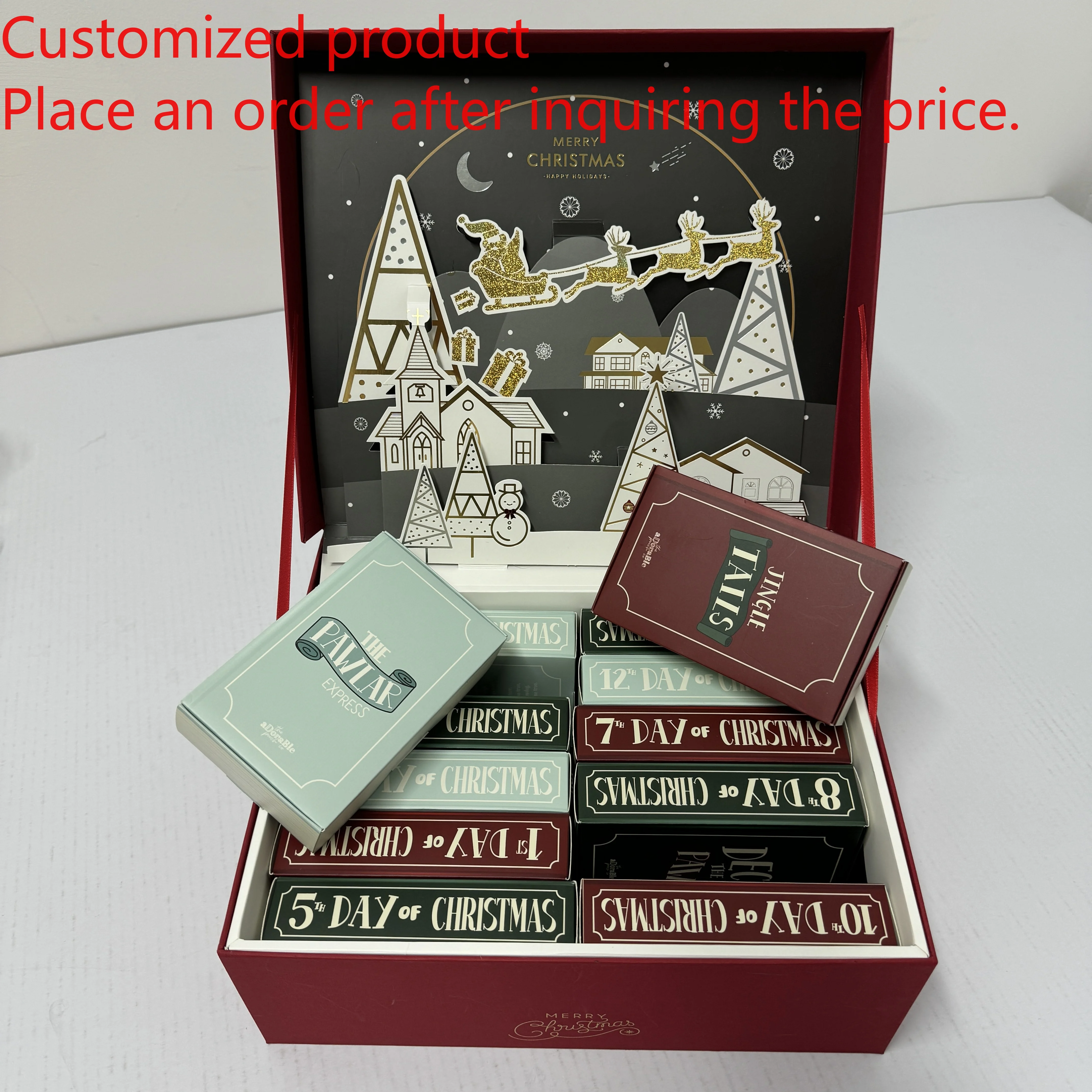 

Настройка.Новый дизайн, рождественский шоколадный раскладушка, адвент-календарь, картонный всплывающий адвент-календарь на заказ, упаковочная коробка