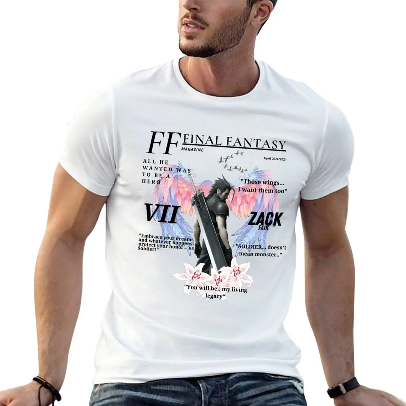 

Zack fair FF7 magazine T-Shirt black cotton t-shirt plain for man package t shirt man casual T-Shirt